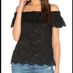Rebecca Taylor Black Floral Lace Off the Shoulder Top Size 6